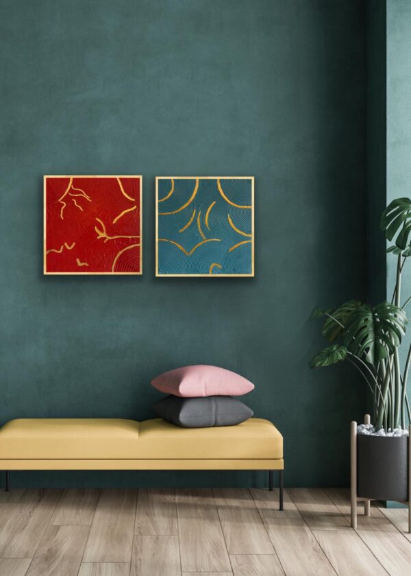 Elementlerin Uyumu – Doku Macunu ve Akrilik ile Hazırlanmış Altın Varaklı Tablo - Görsel 4